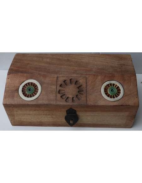 Scatola Portagioie o svuota tasche in legno massello con rifinitura in ceramica cm 30x15x11