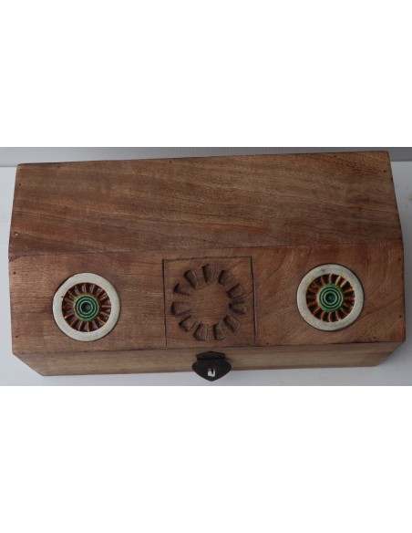 Scatola Portagioie o svuota tasche in legno massello con rifinitura in ceramica cm 30x15x11