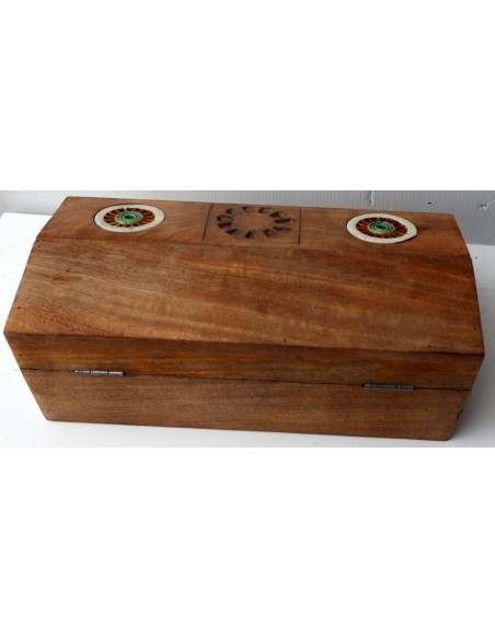 Scatola Portagioie o svuota tasche in legno massello con rifinitura in ceramica cm 30x15x11