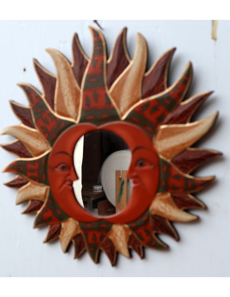 Specchio sole luna beige antico diametro cm 40 con batik sole/luna