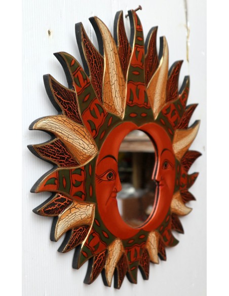 Specchio sole luna beige antico diametro cm 40 con batik sole/luna