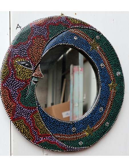 Specchio Luna diametro cm 38 aborigeno sole/luna sole in legno mdf