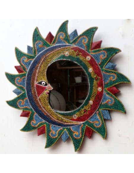 Specchio Sole Luna diametro cm 38 aborigeno sole/luna sole in legno mdf