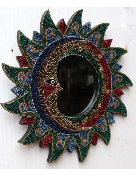 Specchio Sole Luna diametro cm 38 aborigeno sole/luna sole in legno mdf