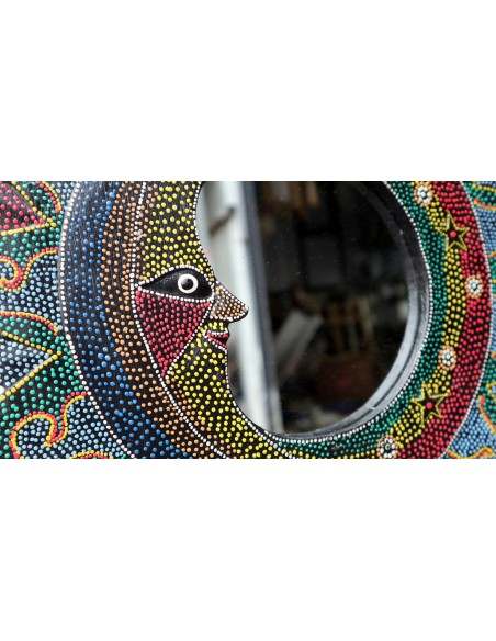 Specchio Sole Luna diametro cm 38 aborigeno sole/luna sole in legno mdf