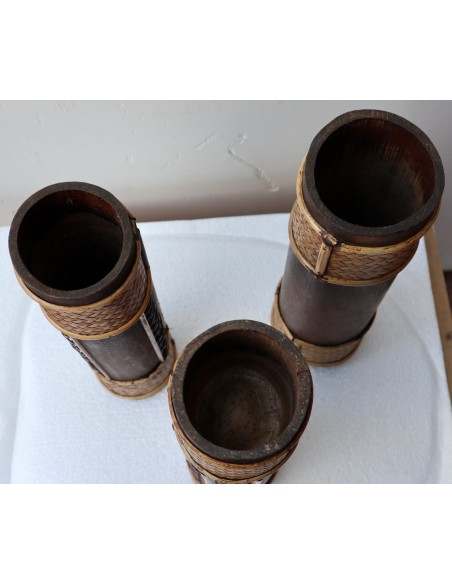 Vaso porta fiori Indonesiano legno di Bambù 10x40h decorato con rattan bamboo bambu