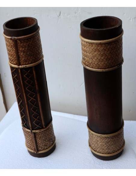 Vaso porta fiori Indonesiano legno di Bambù 10x40h decorato con rattan bamboo bambu