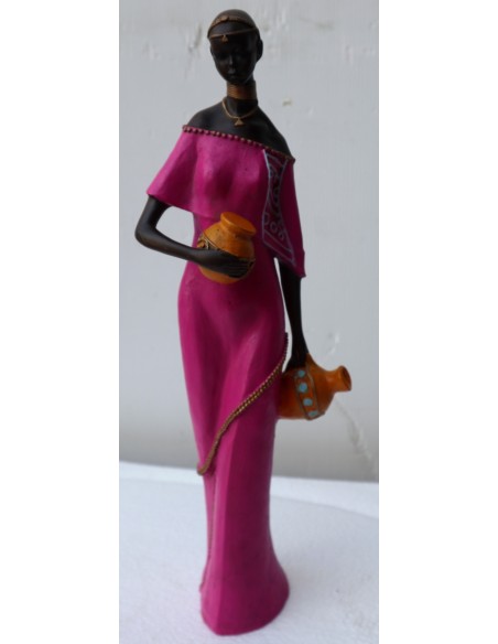 Statua decorativa in resina personaggio africano dipinta a mano cm 7x6x37h donna uomo Africa etnico arredo