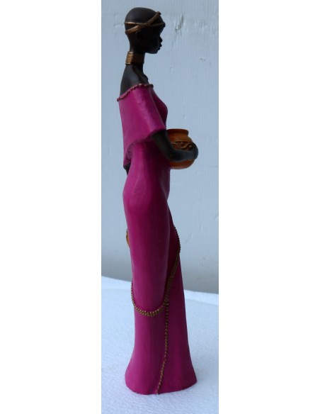 Statua decorativa in resina personaggio africano dipinta a mano cm 7x6x37h donna uomo Africa etnico arredo