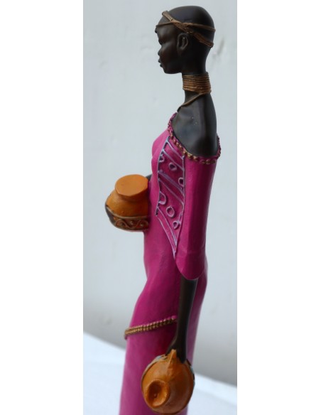 Statua decorativa in resina personaggio africano dipinta a mano cm 7x6x37h donna uomo Africa etnico arredo