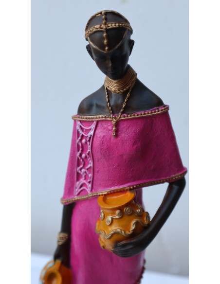 Statua decorativa in resina personaggio africano dipinta a mano cm 6x5x30h donna uomo Africa etnico arredo