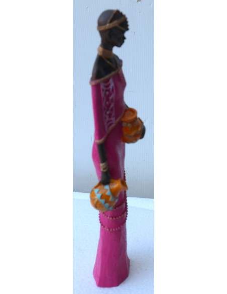 Statua decorativa in resina personaggio africano dipinta a mano cm 6x5x30h donna uomo Africa etnico arredo