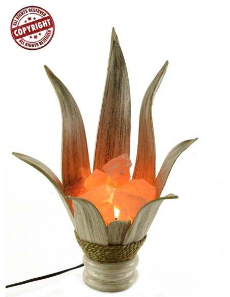 Braciere di sale Ninfea con Foglie di Cocco decapate CM H40X30X20 bianca decapata lampada di sale