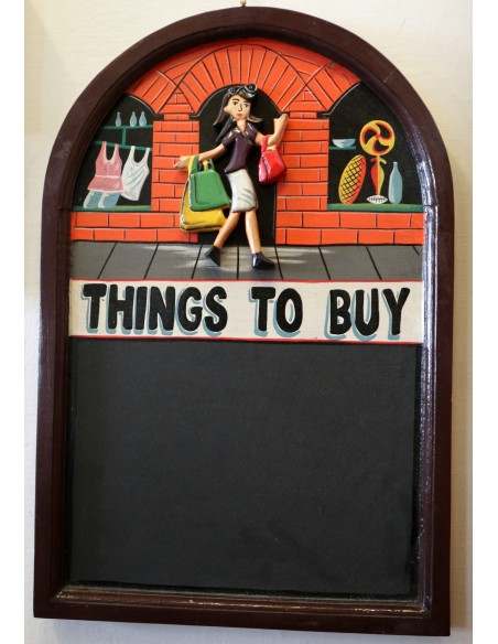 Lavagna i legno artigianale " Things to buy" cm 60x40 realizzata e dipinta mano