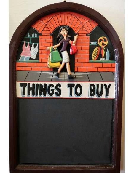 Lavagna i legno artigianale " Things to buy" cm 60x40 realizzata e dipinta mano