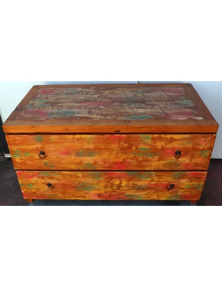 Cassettiera cassettone in legno di teak industrial legno recuperato 2 cassetti cm 100x50x55 h offerta comò