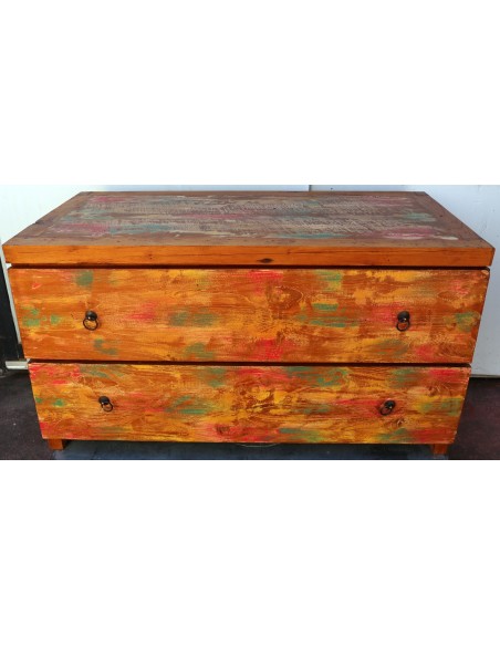 Cassettiera cassettone in legno di teak industrial legno recuperato 2 cassetti cm 100x50x55 h offerta comò