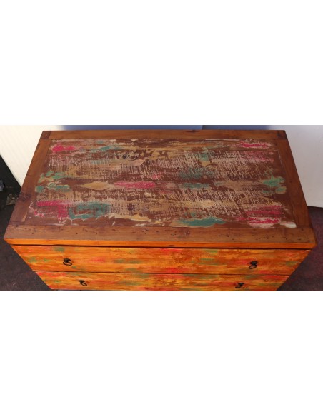 Cassettiera cassettone in legno di teak industrial legno recuperato 2 cassetti cm 100x50x55 h offerta comò