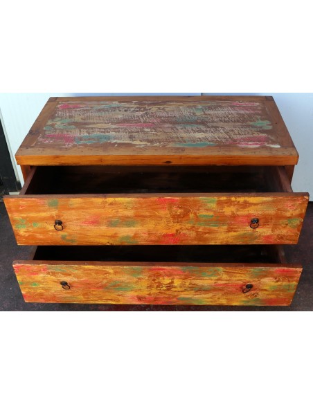 Cassettiera cassettone in legno di teak industrial legno recuperato 2 cassetti cm 100x50x55 h offerta comò