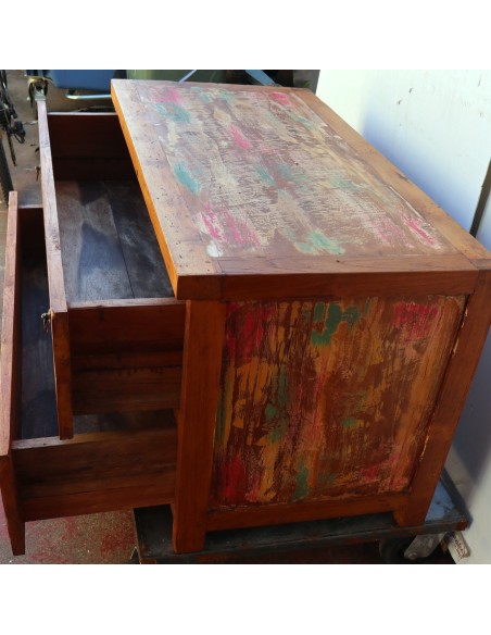 Cassettiera cassettone in legno di teak industrial legno recuperato 2 cassetti cm 100x50x55 h offerta comò