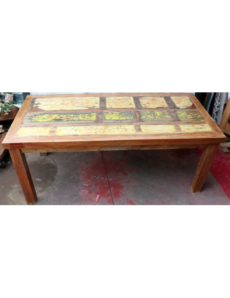 Tavolo da pranzo stile industrial in legno teak riciclato multicolor dalle barche cm 200x100x80