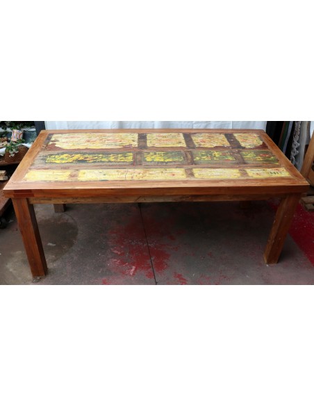 Tavolo da pranzo stile industrial in legno teak riciclato multicolor dalle barche cm 200x100x80