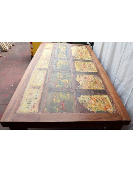 Tavolo da pranzo stile industrial in legno teak riciclato multicolor dalle barche cm 200x100x80