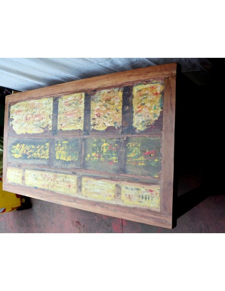 Tavolo da pranzo stile industrial in legno teak riciclato multicolor dalle barche cm 200x100x80