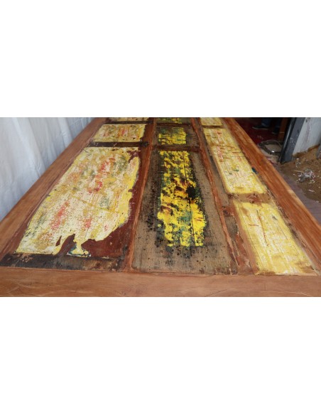 Tavolo da pranzo stile industrial in legno teak riciclato multicolor dalle barche cm 200x100x80
