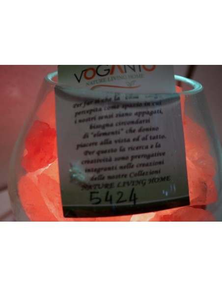 Lampada di sale irripetibile creata in vetro soffiato su legno bianco decapato salgemma Himalaya cm 21x15x20n 5424