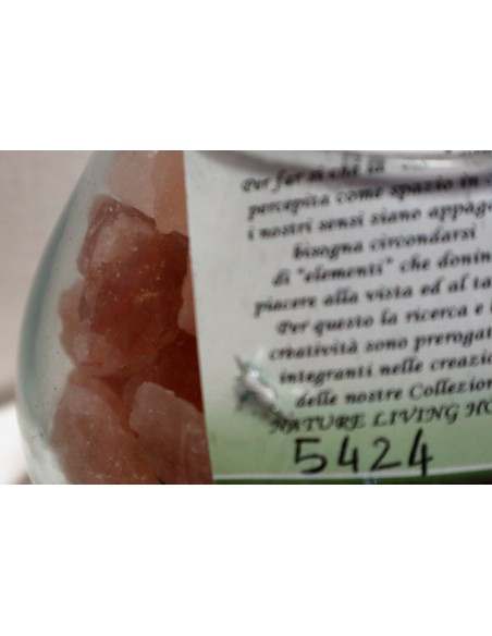 Lampada di sale irripetibile creata in vetro soffiato su legno bianco decapato salgemma Himalaya cm 21x15x20n 5424