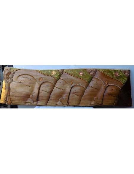 Pannello teste di Buddha in legno OFFERTA intarsiato cm 198x54 testata letto