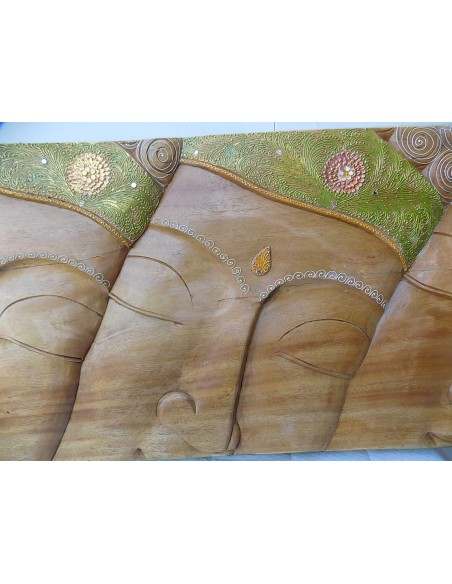 Pannello teste di Buddha in legno OFFERTA intarsiato cm 198x54 testata letto