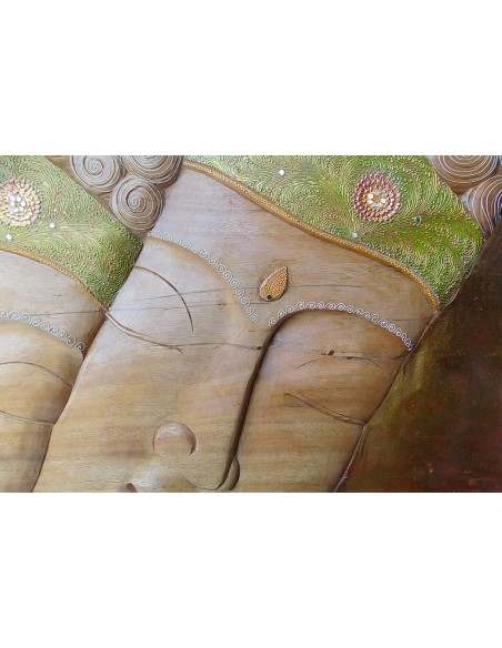 Pannello teste di Buddha in legno OFFERTA intarsiato cm 198x54 testata letto