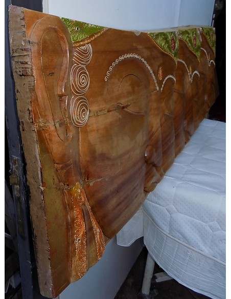 Pannello teste di Buddha in legno OFFERTA intarsiato cm 198x54 testata letto