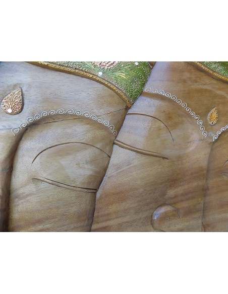 Pannello teste di Buddha in legno OFFERTA intarsiato cm 198x54 testata letto
