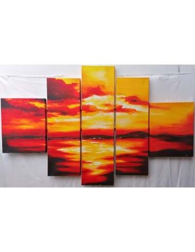 Quadro tramonto composto da 5 pannelli cm...