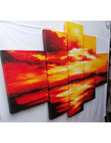 Quadro tramonto composto da 5 pannelli cm...