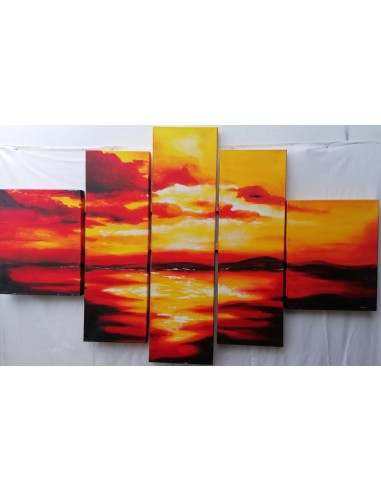 Quadro tramonto composto da 5 pannelli cm...