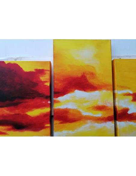Quadro tramonto composto da 5 pannelli cm 177x110 moderno arancio dipinto tela
