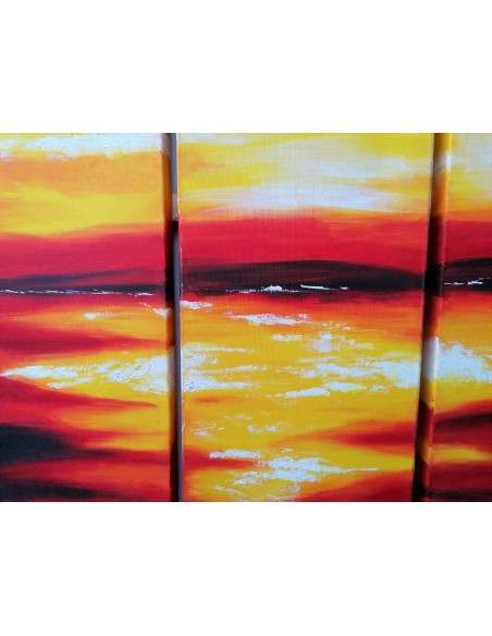 Quadro tramonto composto da 5 pannelli cm 177x110 moderno arancio dipinto tela