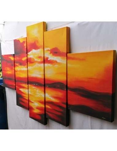 Quadro tramonto composto da 5 pannelli cm...
