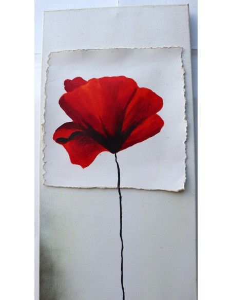 Quadro dipinto pop art papavero moderno industrial tela pannello fiori cm 90x30