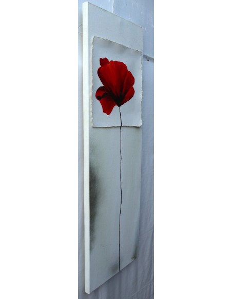 Quadro dipinto pop art papavero moderno industrial tela pannello fiori cm 90x30