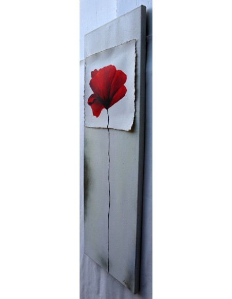 Quadro dipinto pop art papavero moderno industrial tela pannello fiori cm 90x30