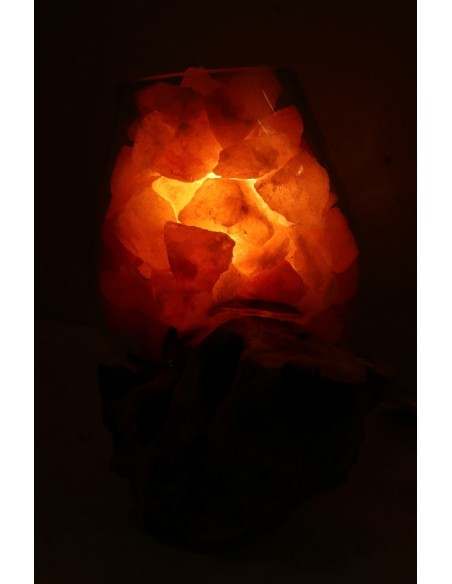 Lampada di sale irripetibile creata in vetro soffiato su legno naturale salgemma Himalaya cm 22x13x21 n 6903