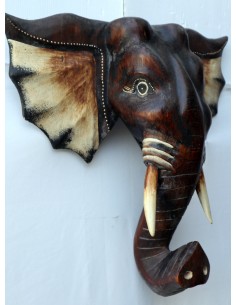 Testa in legno di Elefante sacro Induista cm 40x37x20h Budda 2