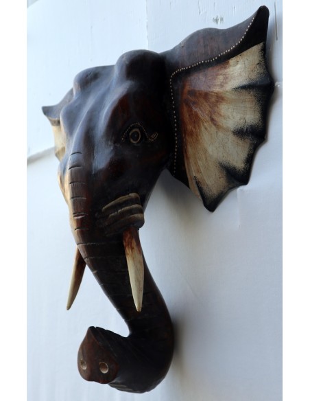 Testa in legno di Elefante sacro Induista cm 40x37x20h Budda