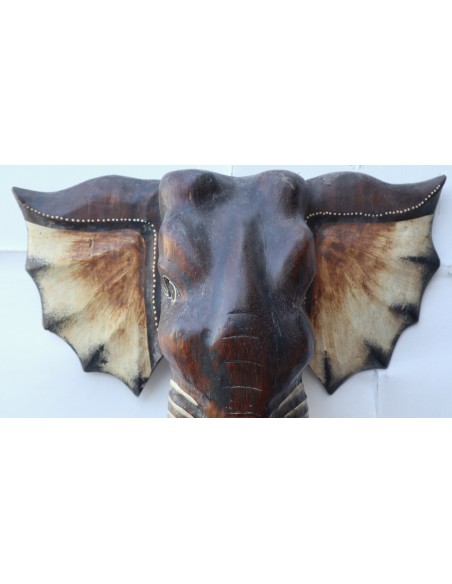 Testa in legno di Elefante sacro Induista cm 40x37x20h Budda