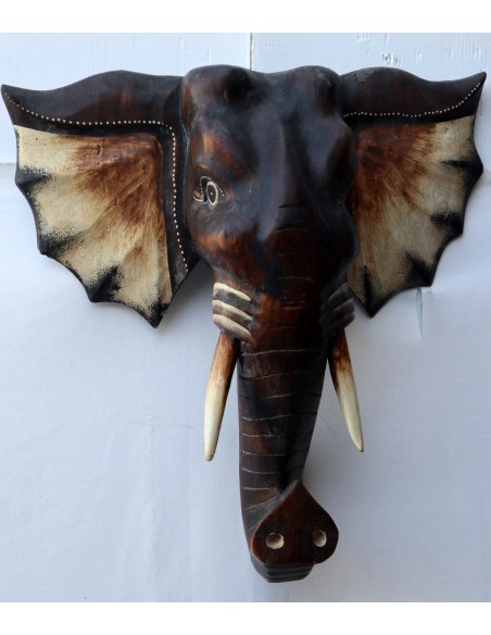 Testa in legno di Elefante sacro Induista cm 40x37x20h Budda